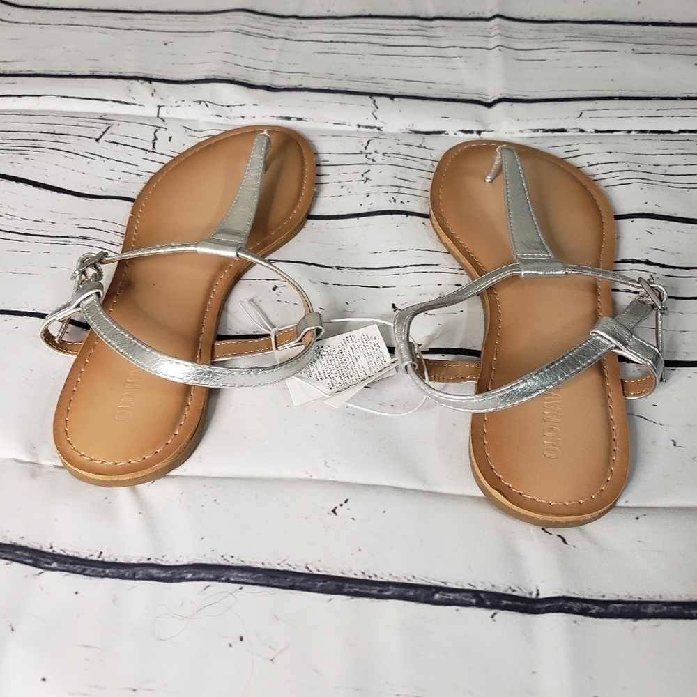 Old Navy Slingback Thong Silver Sandal Size 9 - Picture 2 of 4